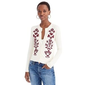 J. CREW Cream/Red Floral Embroidery Jackie Cardigan, Size XS